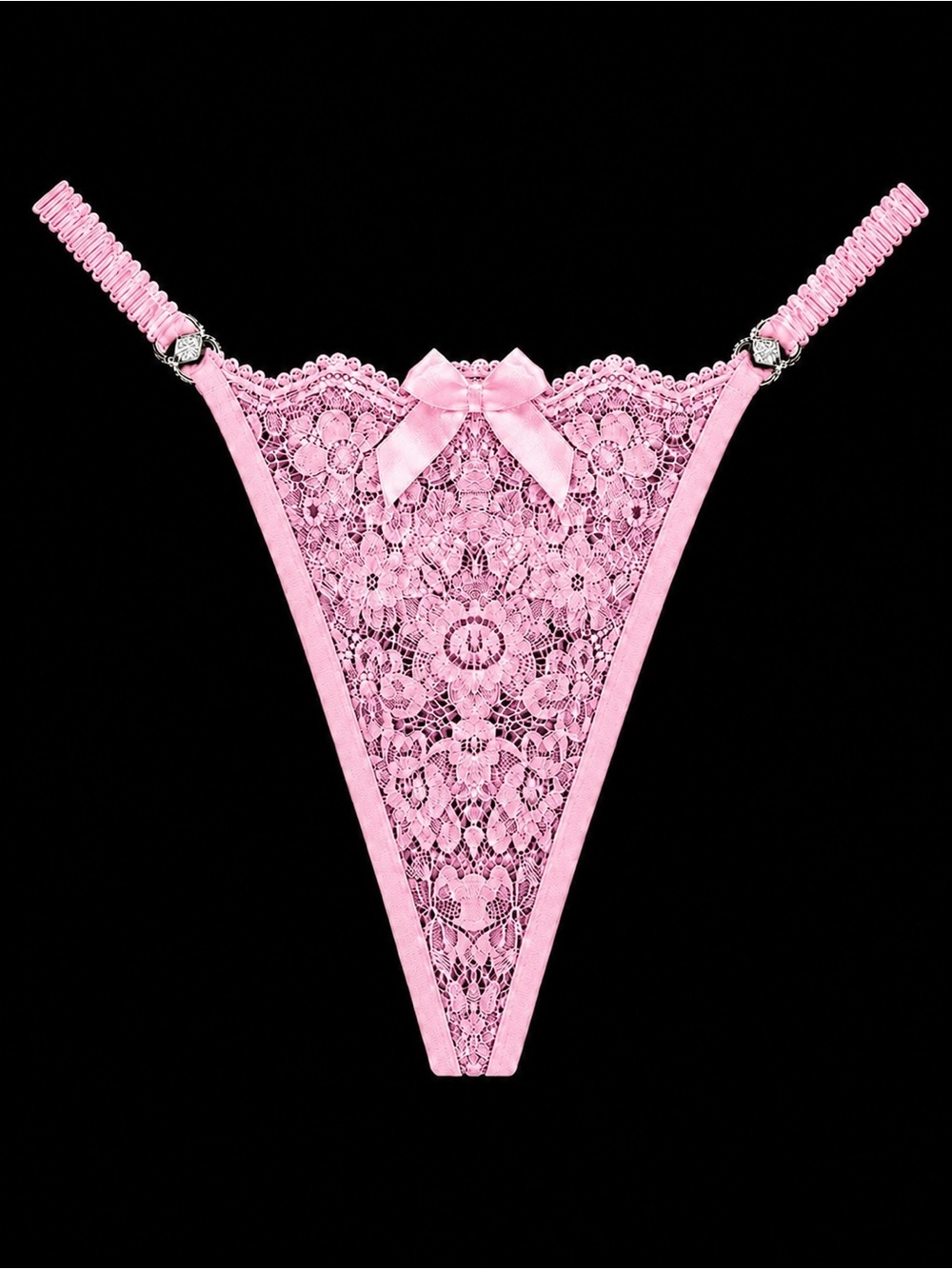 2 Pink Lace Thong Coquette Lingerie Satin Bow Y2K NWOT
